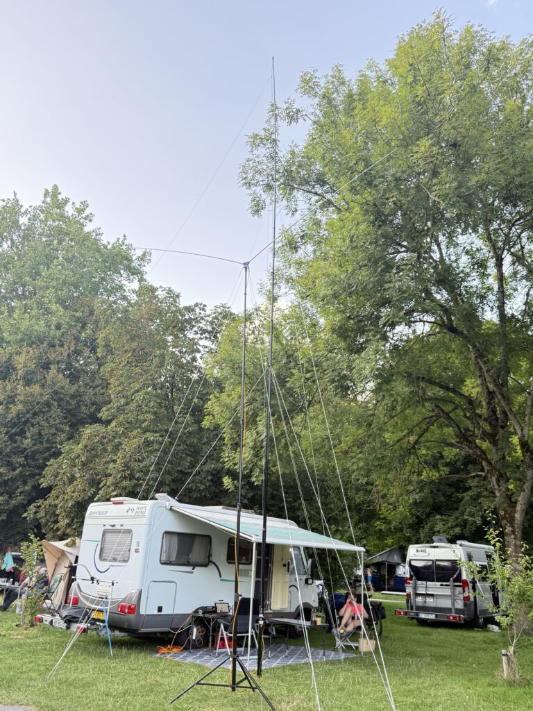 Mobile home and antenna on the campsite