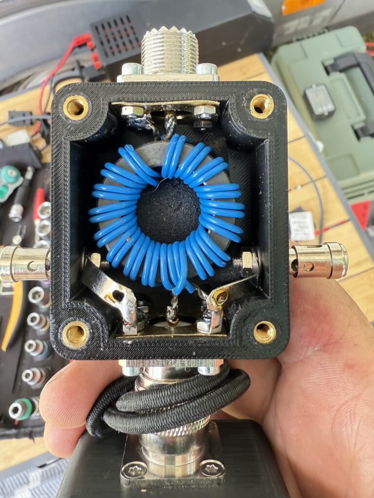 Antenna matching box opened for repair