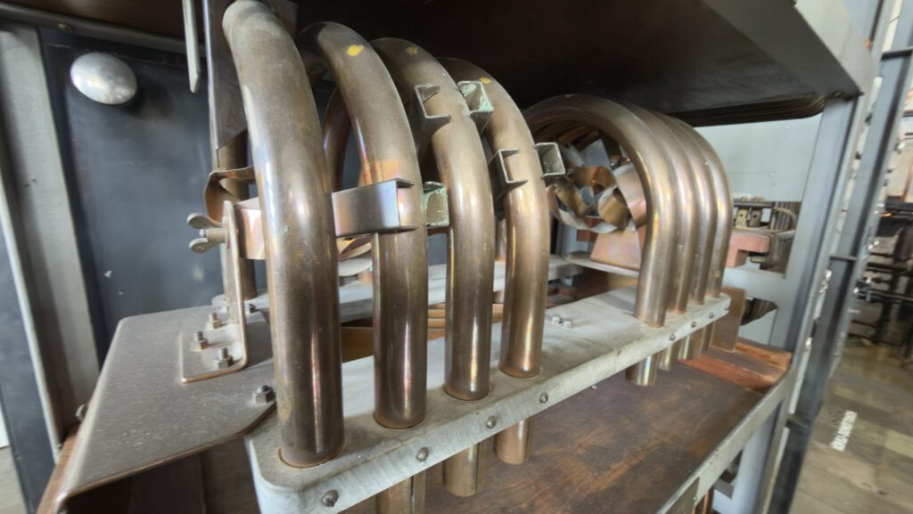 Close-up of the copper coils of the transmitter