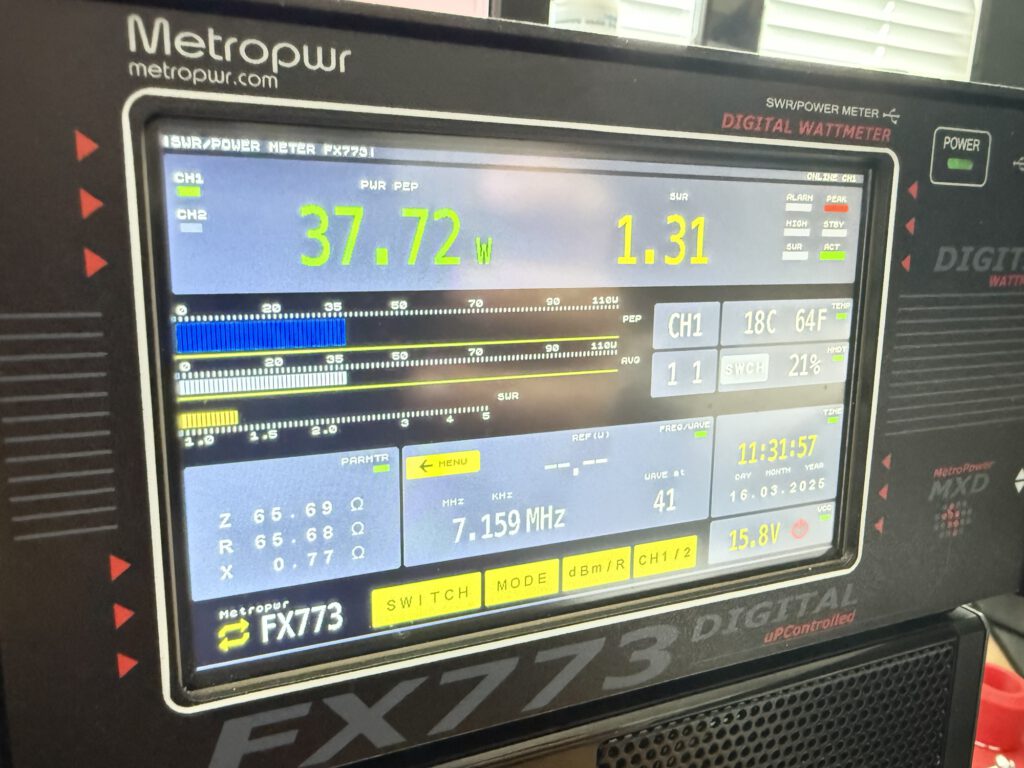 MetroPWR FX773 meter showing power and SWR