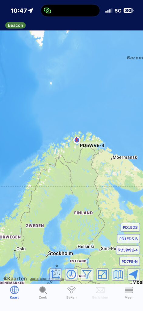 APRS map with PD5WVE-9 in northern Scandinavia