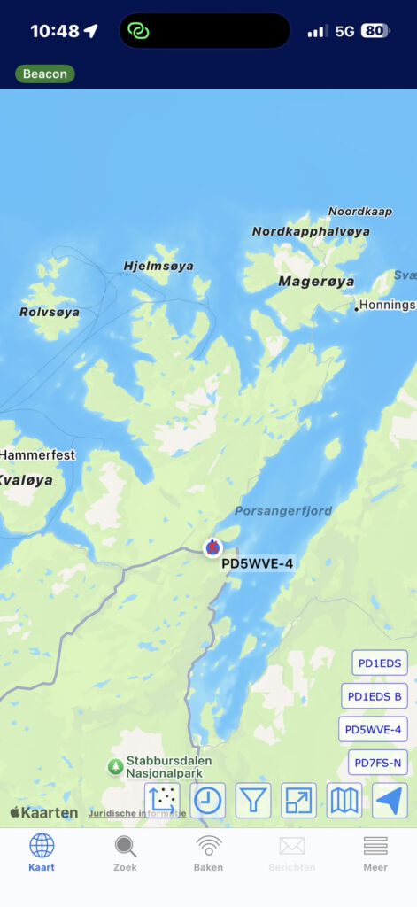 APRS position of PD5WVE-9 near the North Cape
