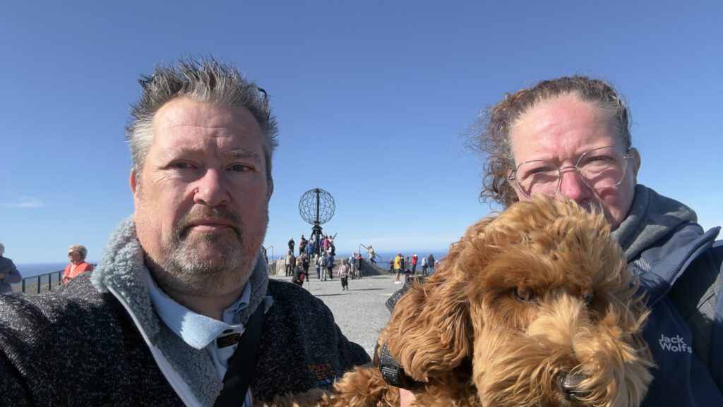 Selfie with the dog at the North Cape