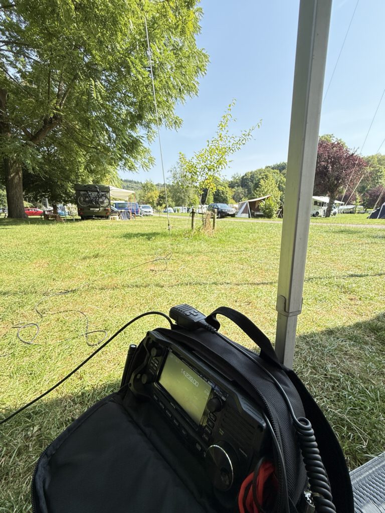 Icom 705 with chameleon 1/4 wave vertical 20 meter.